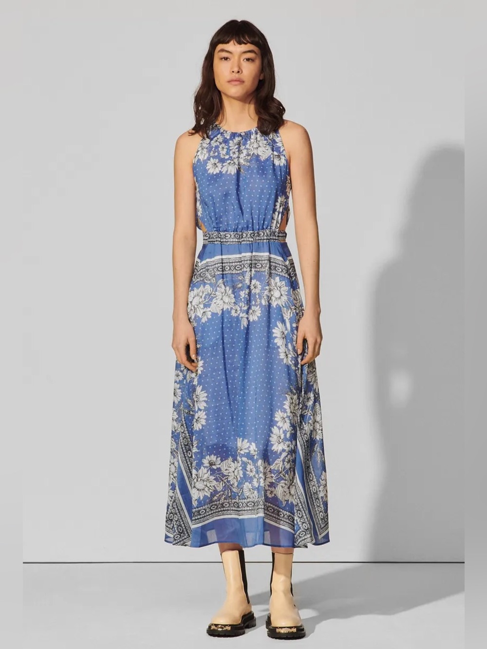 Sandro Paris 💙 BRAND NEW Blue Floral Midi Dress Size 36